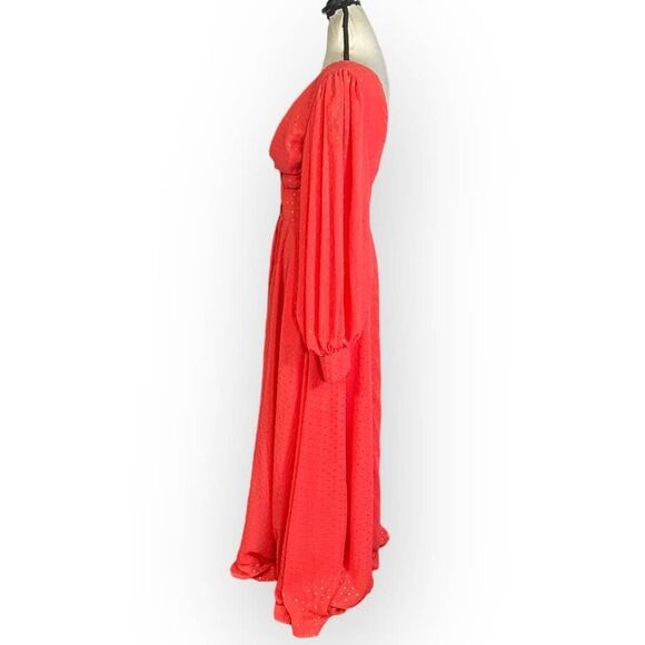 Kimberly Goldson Lesli Clip Dot Long Sleeve Maxi Dress Women's Small Coral NWOT - Picture 3 of 12
